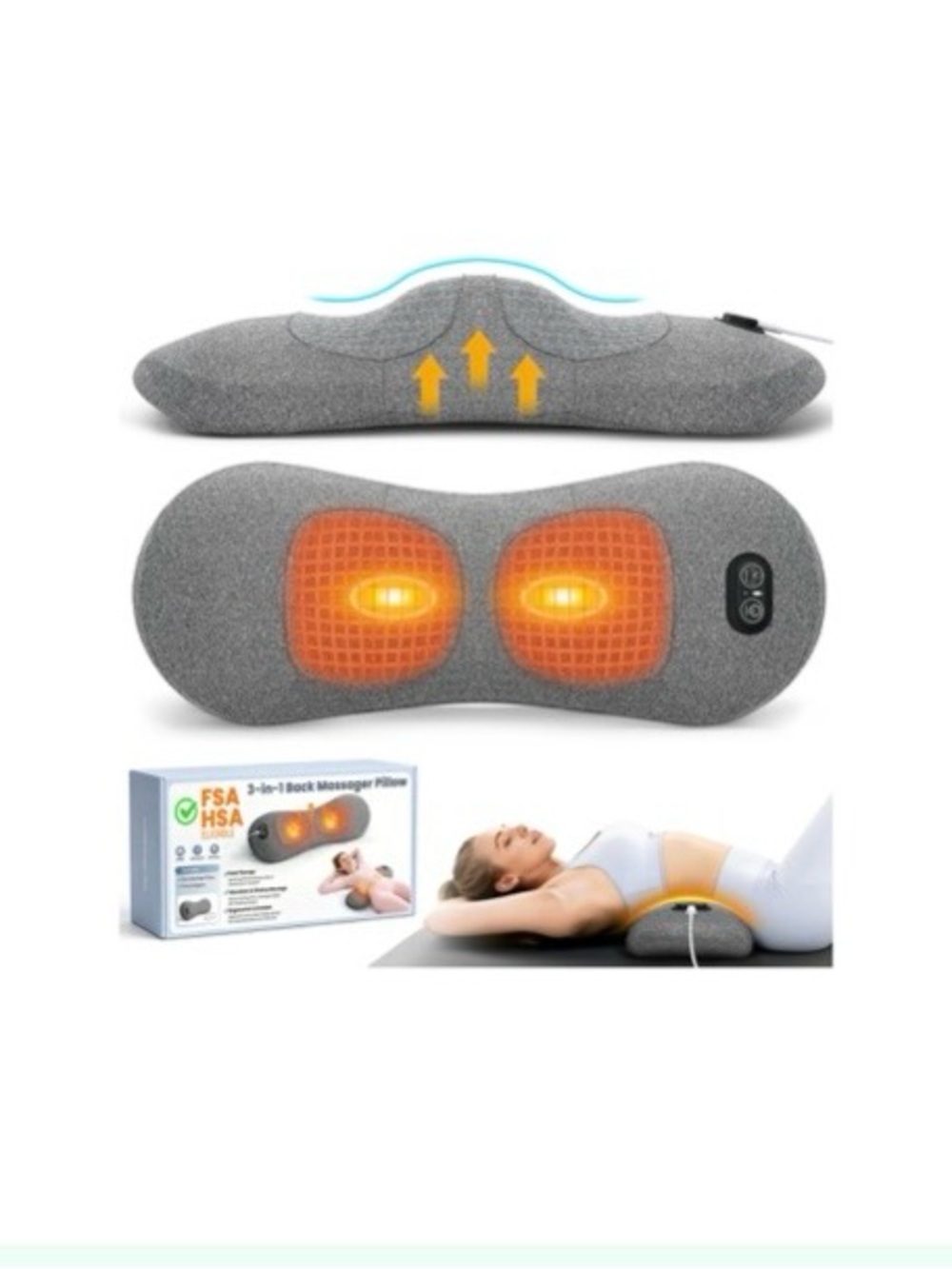 Heated Shiatsu Back Massage Pillow - Gray